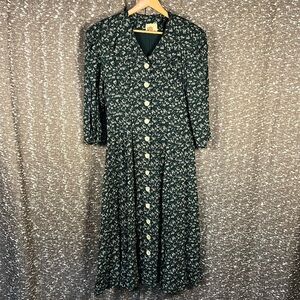 Vintage 70/80's‎ Katie MFG Green and White Floral Button Up Dress